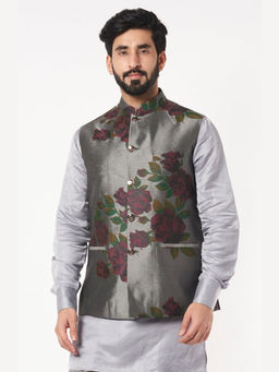 Spring Break - Grey Floral Print Nehru Jacket