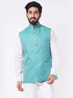 Spring Break - Turquoise Brocade Nehru Jacket