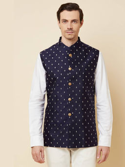 Spring Break - Navy Blue Embroidered Nehru Jacket