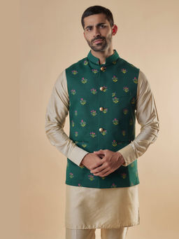 Spring Break - Emerald Green Printed Nehru Jacket
