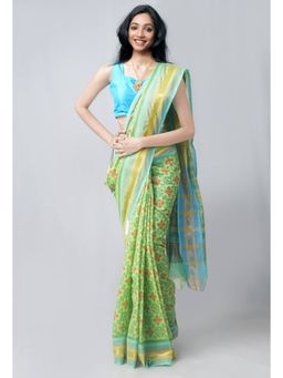 Unnati Silks - Green Pure Pavani Mangalgiri Cotton Saree with Unstitched Blouse
