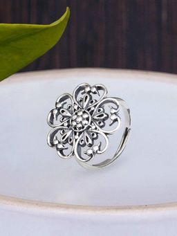 Karatcart - KUNUZ by 925 Sterling Silver Oxidised Antique Adjustable Ring for Women