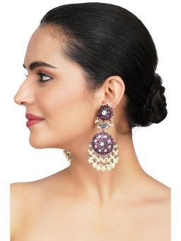 Auraa Trends - Exquisite Victorian Oxidise Purple Kundan Polki Earrings