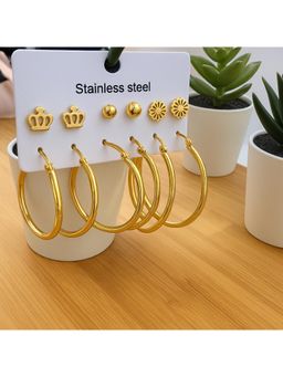 Dkane Designs - Women Gold Stainless Steel Earrings (Pack of 6)