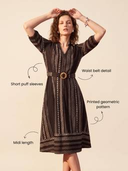 ZUMMER - Women Black Cotton Dress with Belt