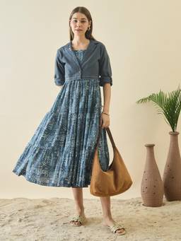 ZUMMER - Women Grey Cotton Dress with Jacket