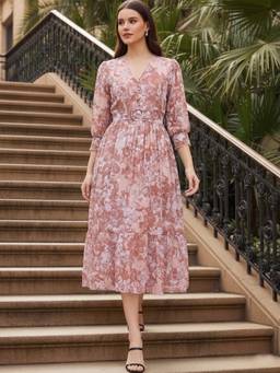 ZUMMER - Women Pink Georgette Dress