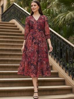 ZUMMER - Women Red Georgette Dress