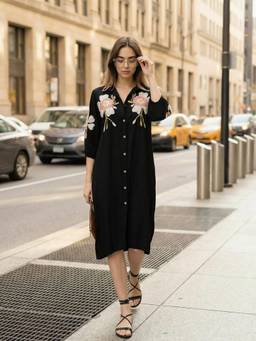 ZUMMER - Women Black Viscose Rayon Dress
