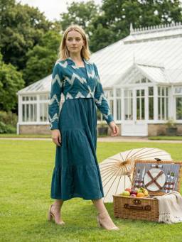 ZUMMER - Women Teal Cotton Dress with Jacket
