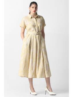 Van Heusen - Women Yellow Polyester Dress with Belt