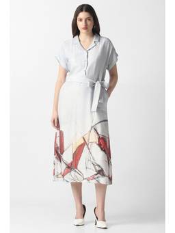 Van Heusen - Women White Viscose Blend Dress with Belt