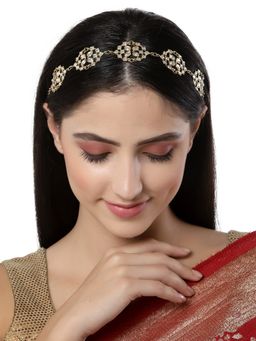 Karatcart - Floral Shape Kundan Studded Gold Plated Handcrafted Hairband for Women