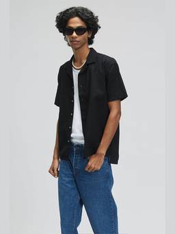 TERRA LUNA - Palawan Black Khadi Plain Shirt