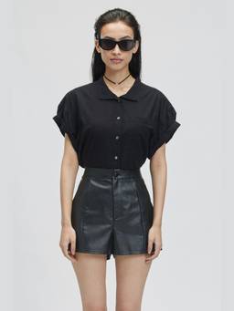 TERRA LUNA - Electra Black Khadi Solid Shirt