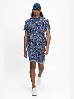 TERRA LUNA - Coast Blue Linen Printed Shirt