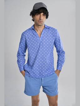 TERRA LUNA - Glen Blue Khadi Printed Shirt