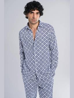 TERRA LUNA - Dante Blue Khadi Printed Shirt