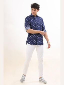 TERRA LUNA - Quai Blue Linen Printed Shirt