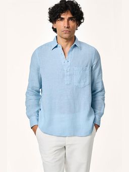 TERRA LUNA - Rico Blue Linen Popover Shirt