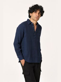 TERRA LUNA - Rico Navy Blue Linen Popover Shirt