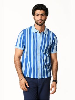 TERRA LUNA - Palma Blue Khadi Knit Collar Shirt