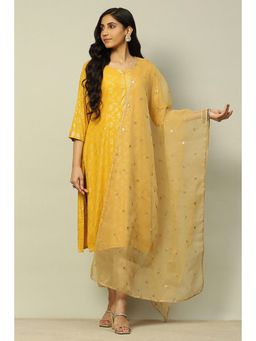 Rangriti - Women Gold Polyester Embellished Dupatta