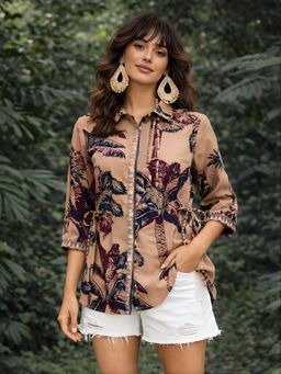 Dora Dori - Brown Floral Printed Shirt Top