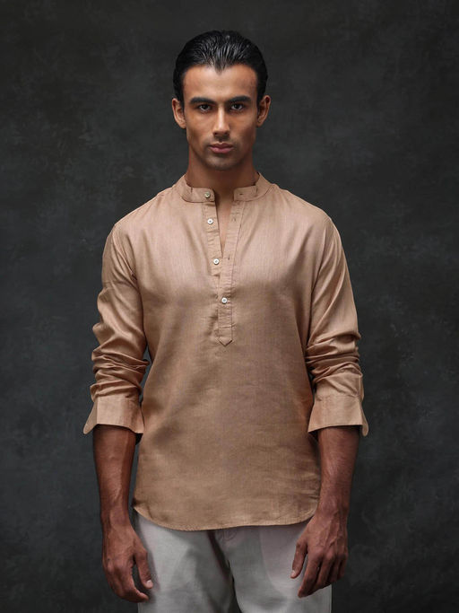 Rare Rabbit Men's Joi Beige Full Sleeve Mandarin Collar Solid Regular Kurta