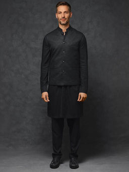 Rare Rabbit - Men's Black Embroidered Kurta with Pyjama and Jacket