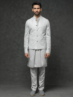 Rare Rabbit - Men's Grey Embroidered Kurta with Pyjama and Jacket