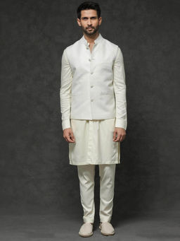 Rare Rabbit - Men's Off White Embroidered Kurta with Pyjama and Jacket