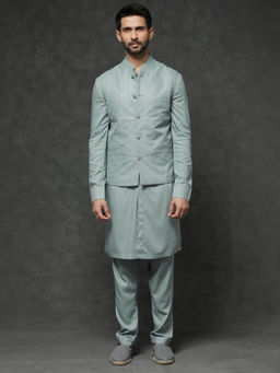 Rare Rabbit - Men's Green Embroidered Kurta with Pyjama and Jacket