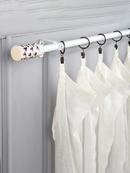 The Decor Mart - 48"-88" Handpainted Cylinder Ceramic Finial Extendable Curtain Rod White 19Mm (Hardware Inc.)