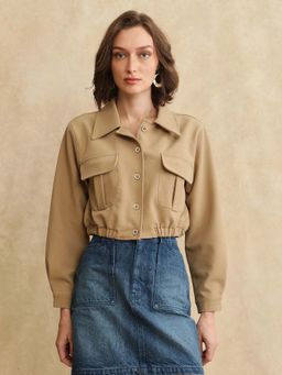 RAREISM - Hobart Beige Solid Regular Crop Jacket