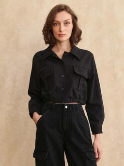 RAREISM - Hobart Black Solid Regular Crop Jacket