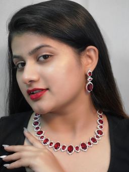 Niscka - Ruby Wine Stone CZ Necklace Set