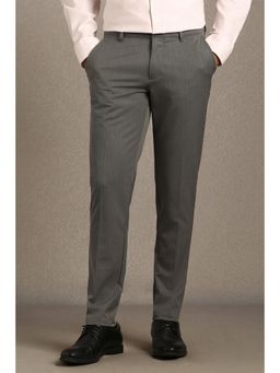 Louis Philippe - Men Grey Textured Flat Front Casual Trouser