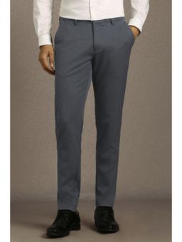 Louis Philippe - Men Navy Textured Flat Front Casual Trouser