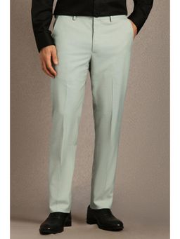 Louis Philippe - Men Green Textured Flat Front Formal Trouser