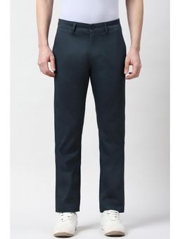 Peter England - Men Navy Textured Slim Fit Casual Trouser
