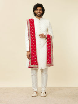 Manyavar - Pink Velvet Embroidery Zari Sequins Shimmer Dupatta for Men