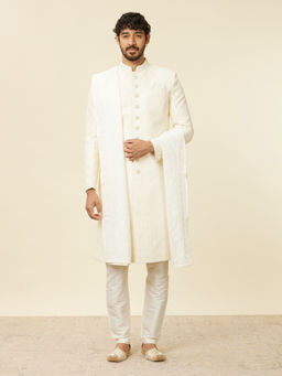 Manyavar - Cream Georgette Thread Work Dupatta for Men