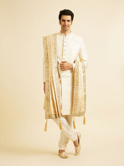 Manyavar - Beige Brocade Embroidery Jacquard Zari Sequin Work Dupatta for Men