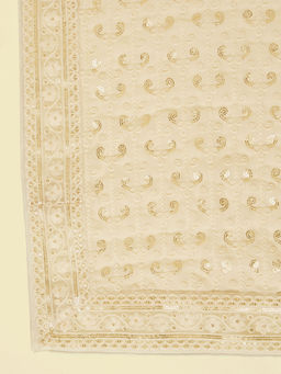 Manyavar - Cream Georgette Chikankari Embroidery Sequin Work Dupatta for Men