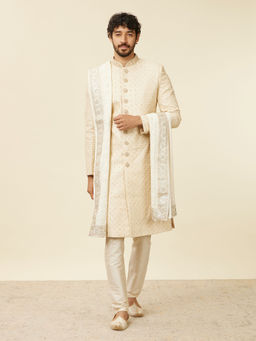 Manyavar - Cream Georgette Chikankari Embroidery Sequin Work Dupatta for Men