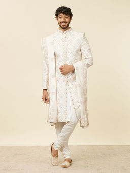 Manyavar - Cream Chanderi Embroidery Stone Work Sequin Work Dupatta for Men