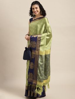 Vastranand - Green Woven Design Banarasi Saree with Unstitched Blouse