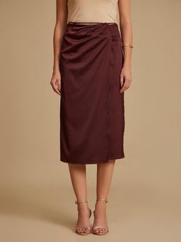 Kazo - Ashton Wine Solid Midi Skirt