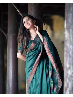 Anjaneya Sarees - Green Woven Designer Banarasi Silk Kanjivaram Saree with Unstitched Blouse